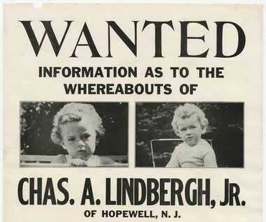 Affiche de recherche pour l'affaire du bébé de Lindbergh l'aviateur
