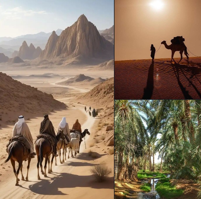 Images de désert, de caravane et d'oasis