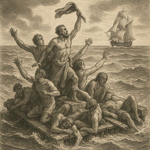 Naufragés de la Méduse appelant à l'aide