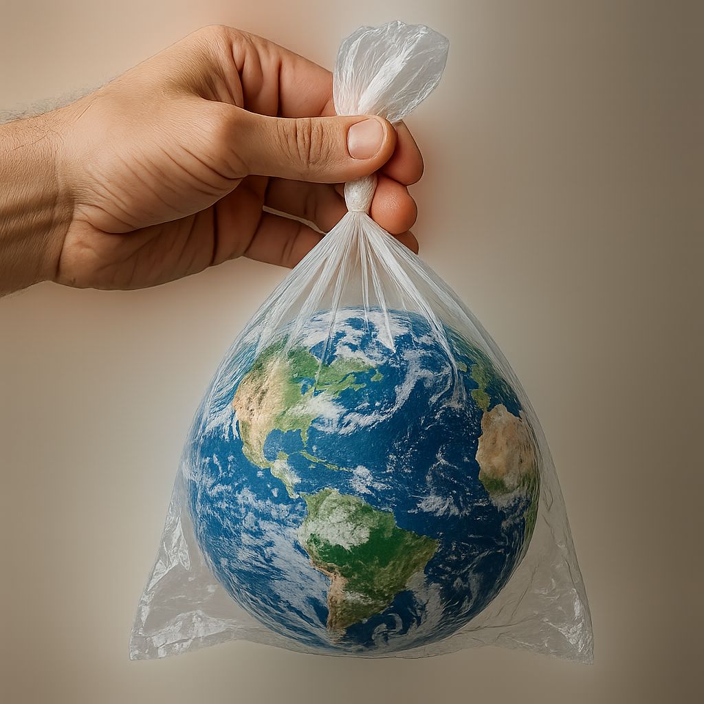 Terre étouffant dans sac plastique