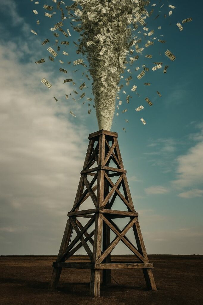 Derrick et geyser de dollars