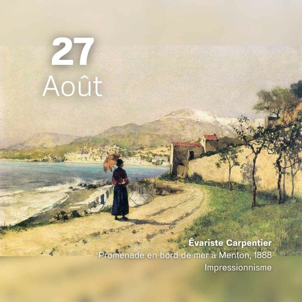 Evariste Carpentier - Promenade en bord de mer à Menton 1888