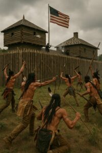 Fort américain attaqué par des indiens - Image IA