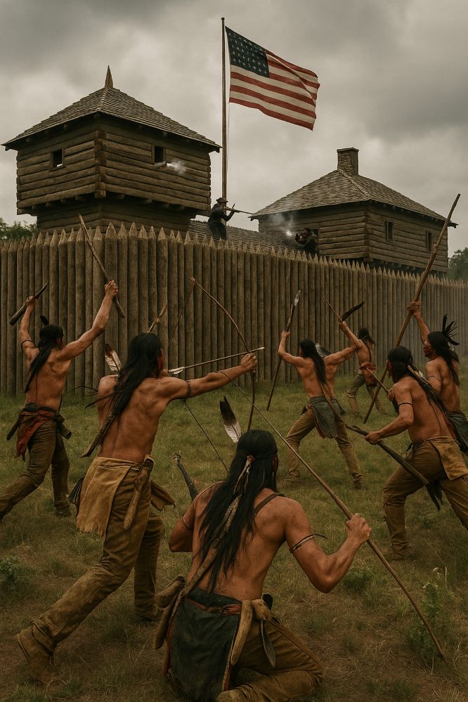 Fort américain attaqué par des indiens - Image IA