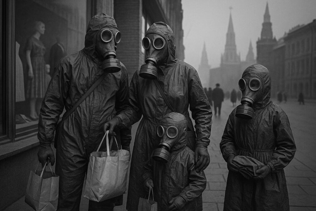Famille faisant ses emplettes à Moscou