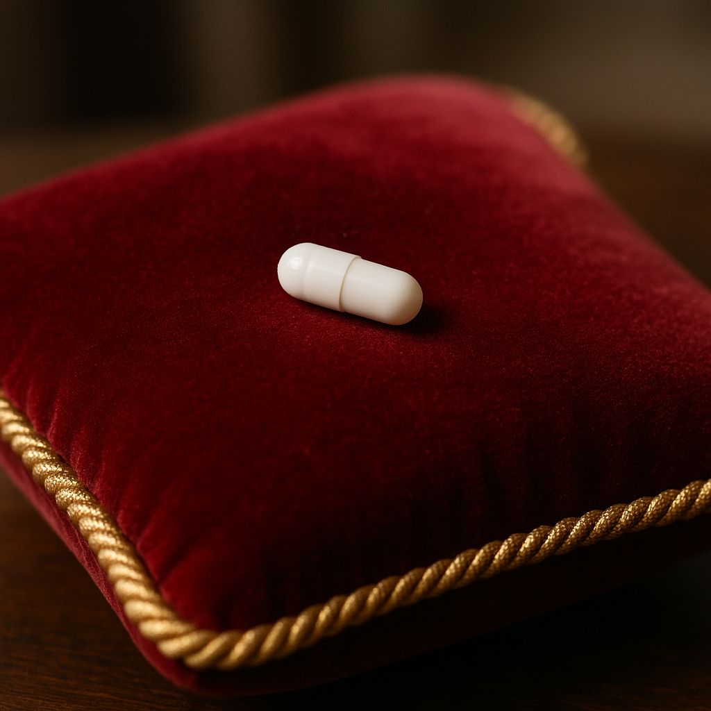 Gélule sur coussin rouge