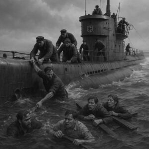 Sous-marin sauvant des naufragés - Image IA