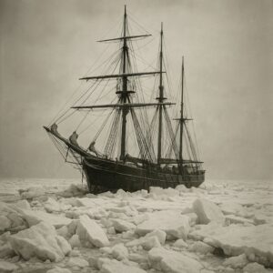 Voilier bloqué par les glaces - Image IA