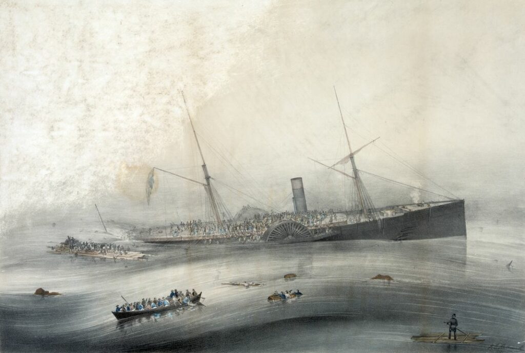 Lithographie du naufrage du SS Artic