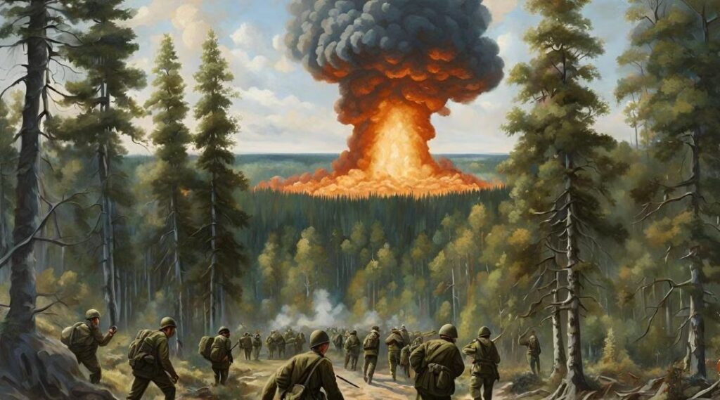 Armée russe sous une explosion nucléaire