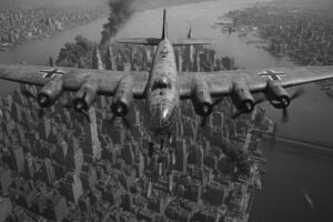 Bombardier allemand au-dessus de New York - Image IA