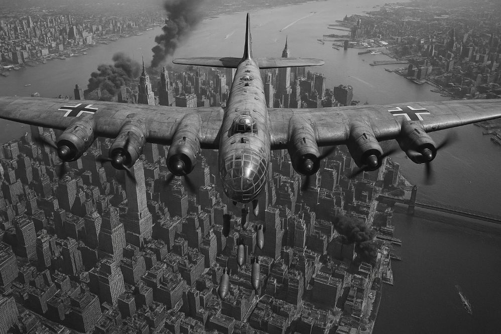Bombardier allemand au-dessus de New York - Image IA