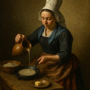 Bretonne cuisinant une galette de sarrasin