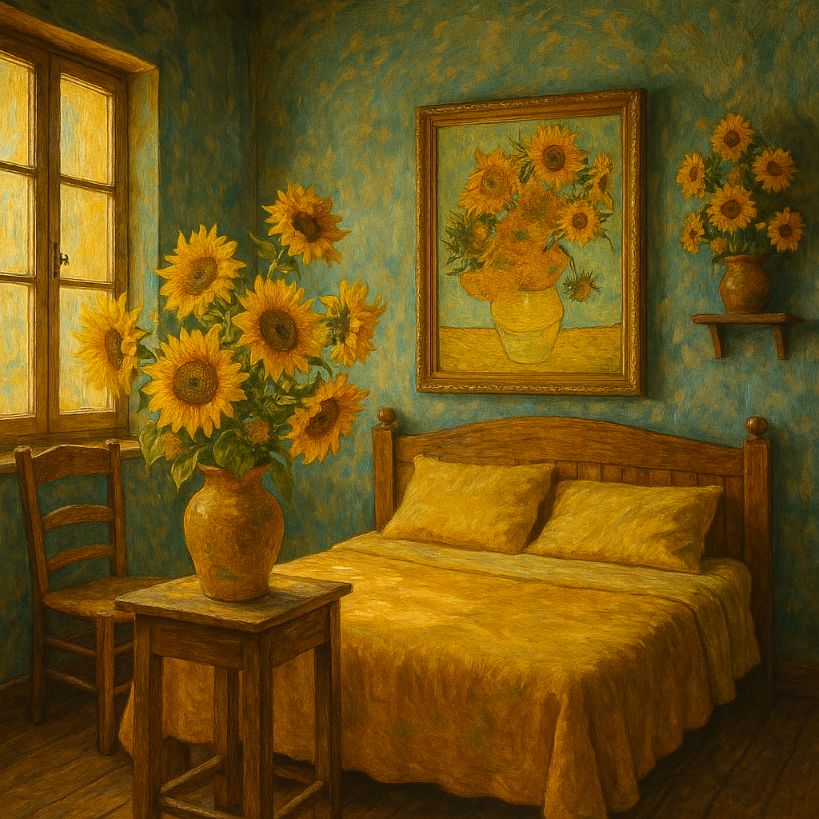 Chambre au tournesols inspirée de van Gogh - Image IA
