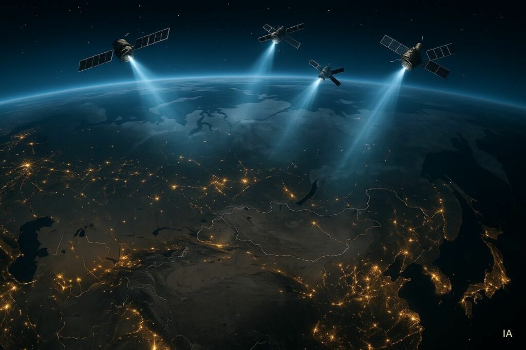 Eclairage de la Sibérie par des satellites Znamia - Image IA