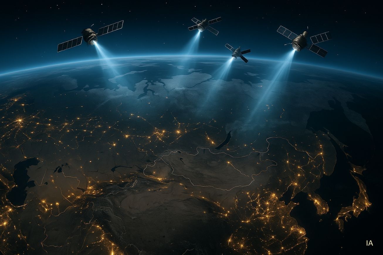 Eclairage de la Sibérie par des satellites Znamia - Image IA