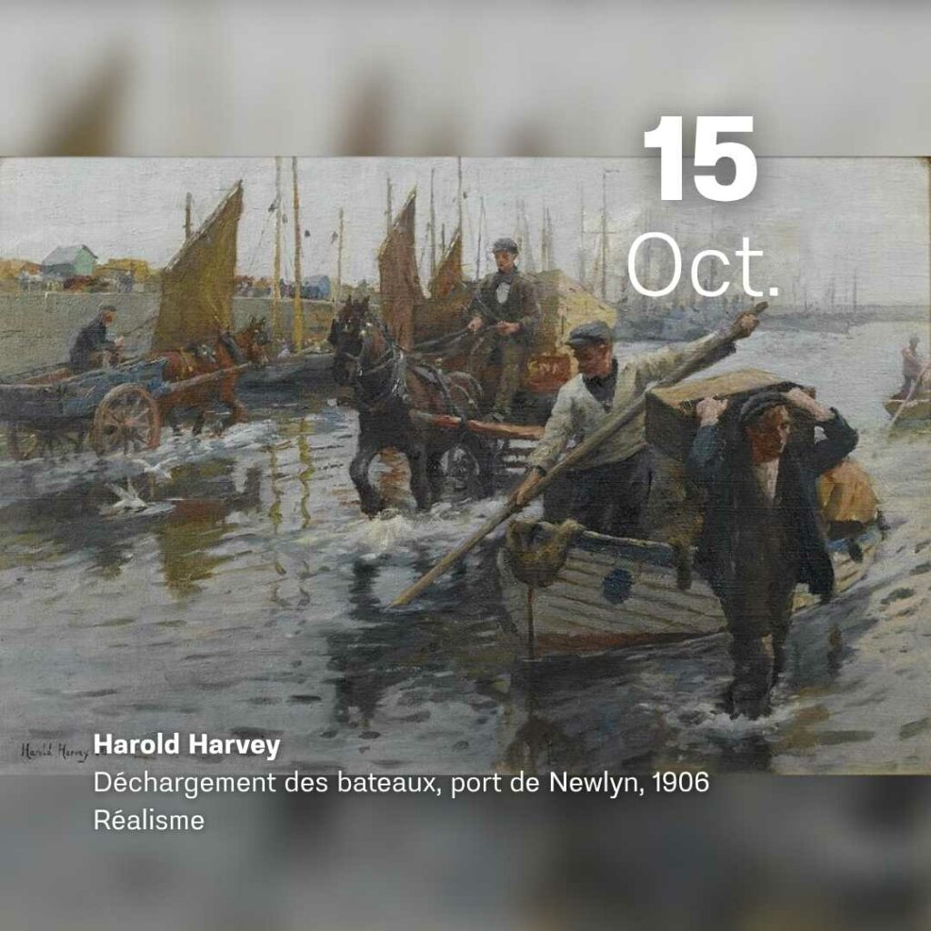 Harold Harvey - Déchargement des bateaux du port de Newlyn 1906