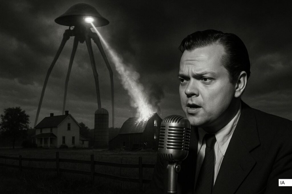 Orson Welles commentant la guerre des mondes