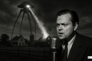 Orson Welles commentant la guerre des mondes