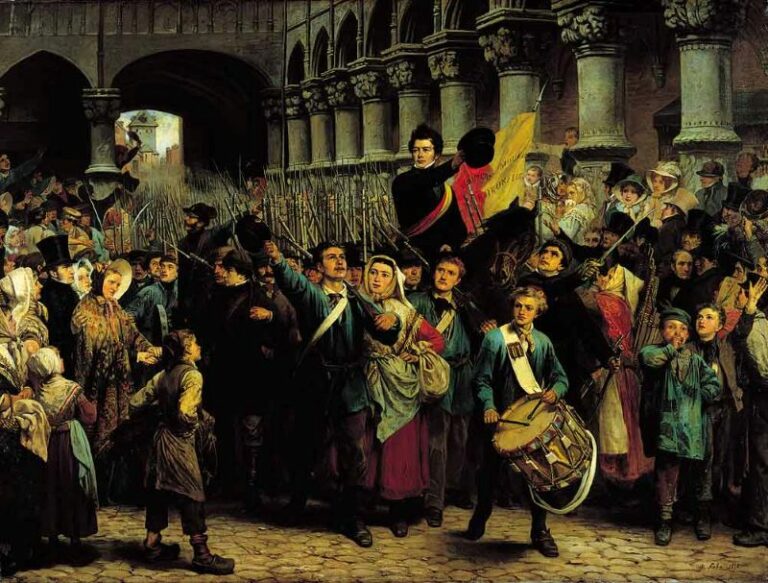 Départ des volontaires liégeois pour Bruxelles en 1830