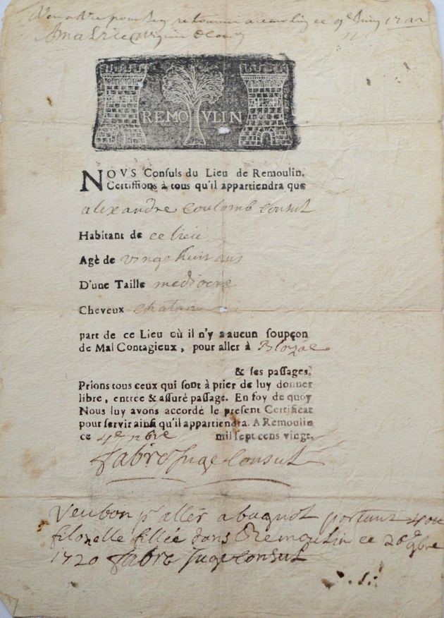 Autorisation de déplacement de 1720