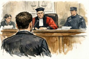 Accusé devant un tribunal - Image IA