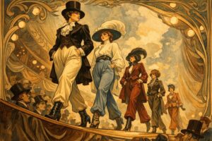 Femmes défilant en pantalon