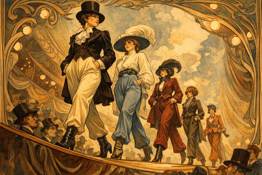 Femmes défilant en pantalon