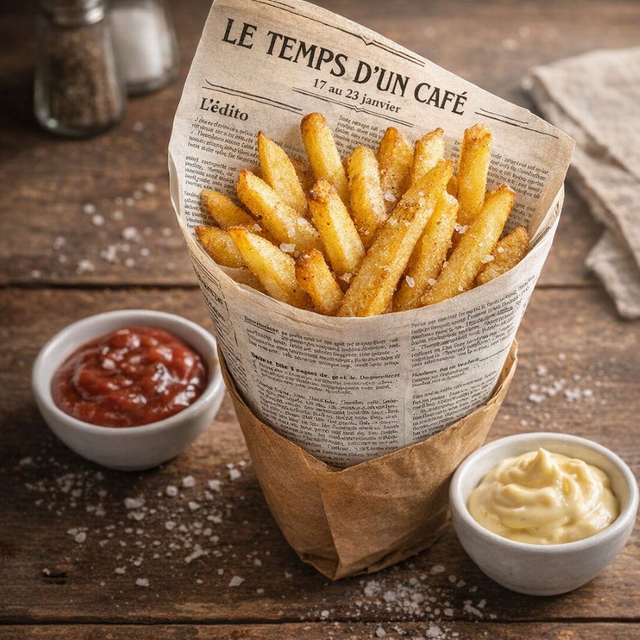 Cornet de frite fait avec un journal