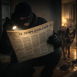 Voleur lisant le journal "Le temps d'un café" en plein cambriolage