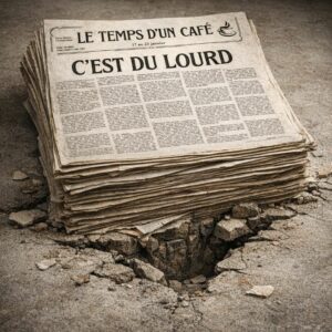 Pile de journaux "Le temps d'un café" avec pour une "C'est du lourd"