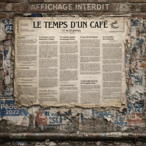 Le journal "Le temps d'un café" placardé sur un mur