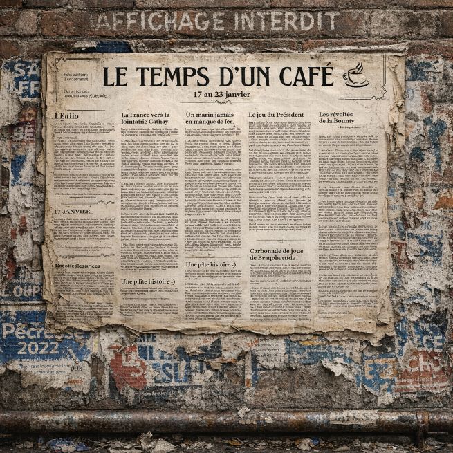 Le journal "Le temps d'un café" placardé sur un mur