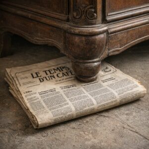 Journal "Le temps d'un café" servant à caler une armoire