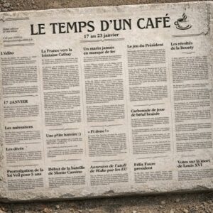 Journal "Le temps d'un café" gravé sur une tablette de pierre