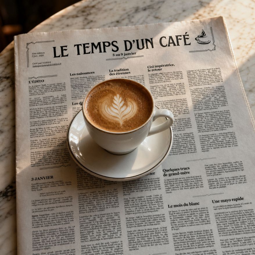 Café posé sur le journal "Le temps d'un café"